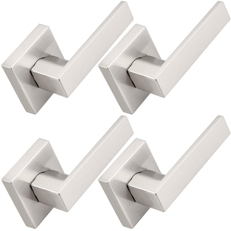 Probrico Brushed Nickel Half Dummy Levers, Square Non-Turning Door Knobs for Left or Right Handed Doors, Interior Inactive Door Handle for Closet or Pantry (4 Pack, Single Side) - Image 1